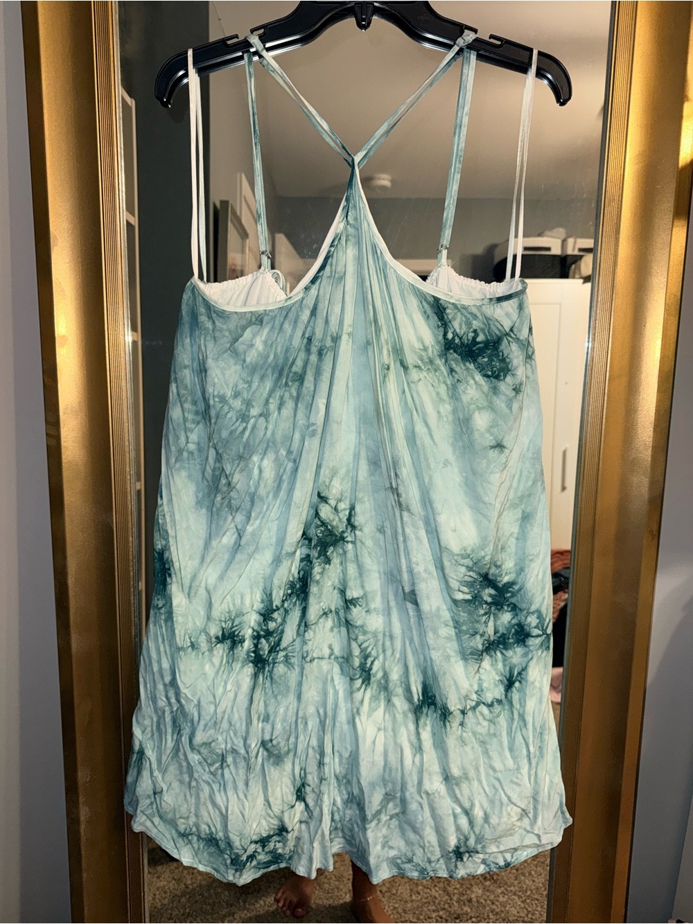 Hommage Mint & Teal Tie-Dye Crisscross Strap Mini Dress